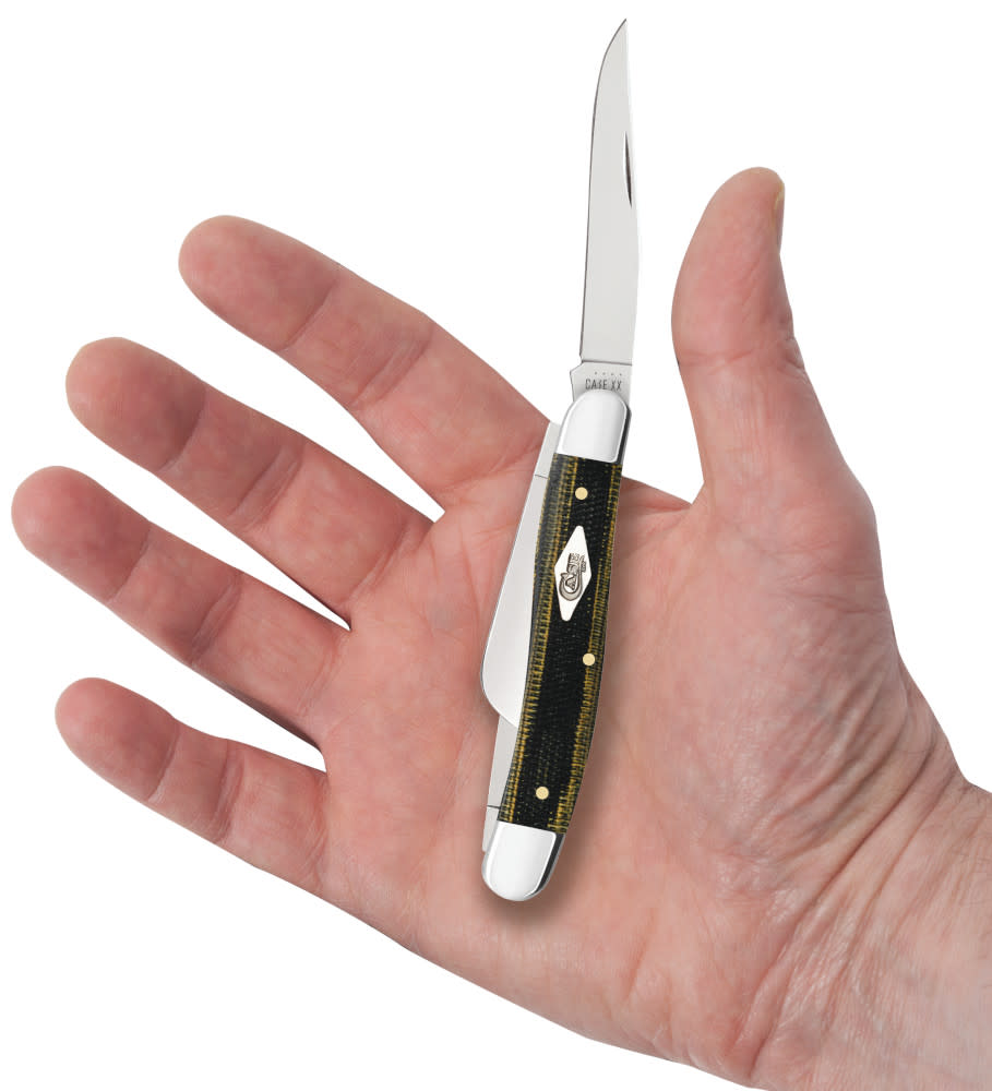 Smooth Black & Green Natural Canvas Micarta® Medium Stockman Knife in Hand