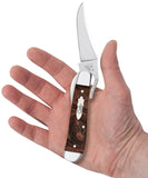 Smooth Brown Maple Burl Wood Russlock® Knife in Hand