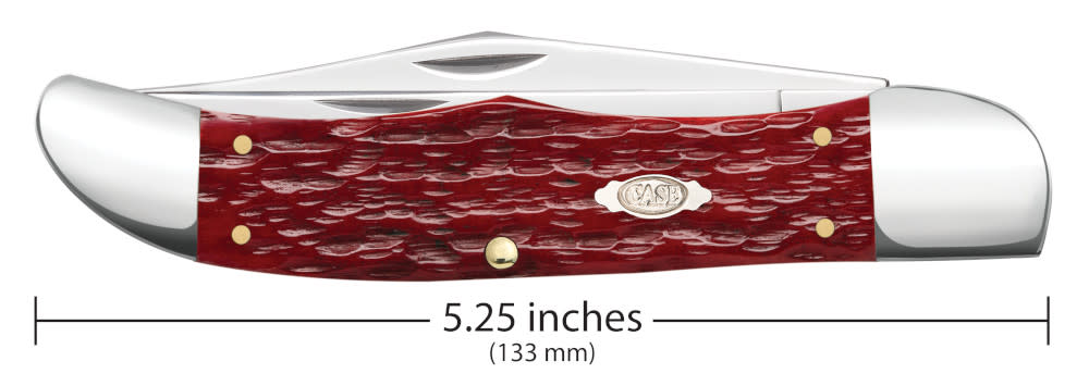 Peach Seed Jig Dark Red Bone CS Folding Hunter with Sheath Knife Dimensions