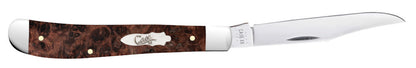 Smooth Brown Maple Burl Wood Slimline Trapper Knife Open