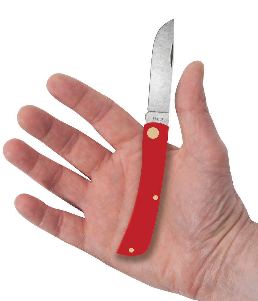 American Workman Smooth Red Synthetic CS Sod Buster Jr® Knife in Hand