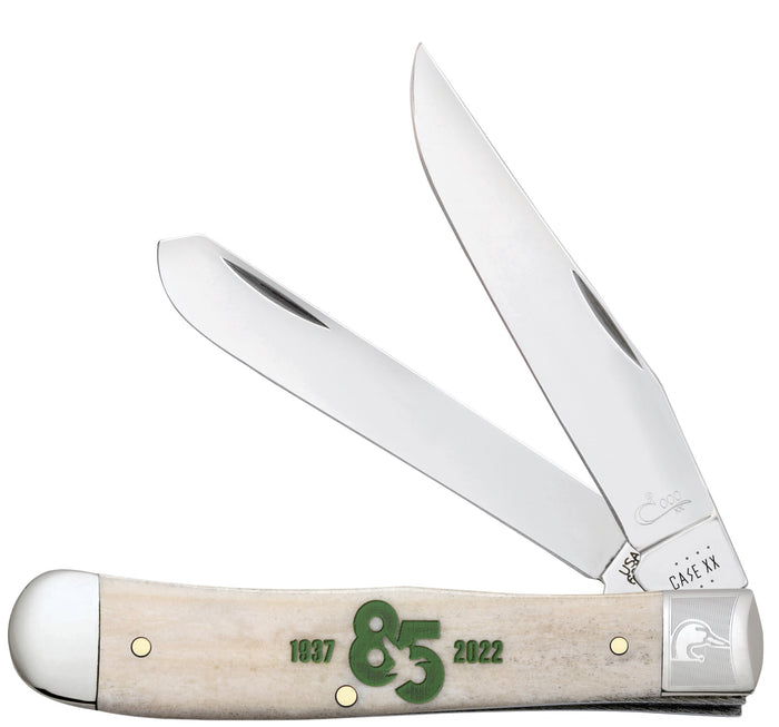 Ducks Unlimited® 85th Anniversary Embellished Smooth Natural Bone Trapper Knife Front View
