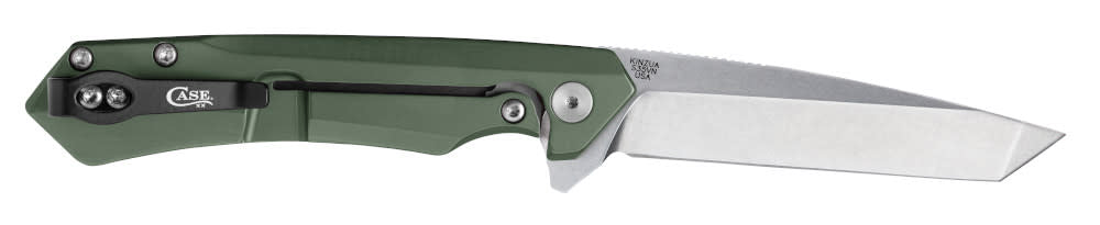 OD Green Anodized Aluminum G-10 Kinzua® Knife Open (Back)