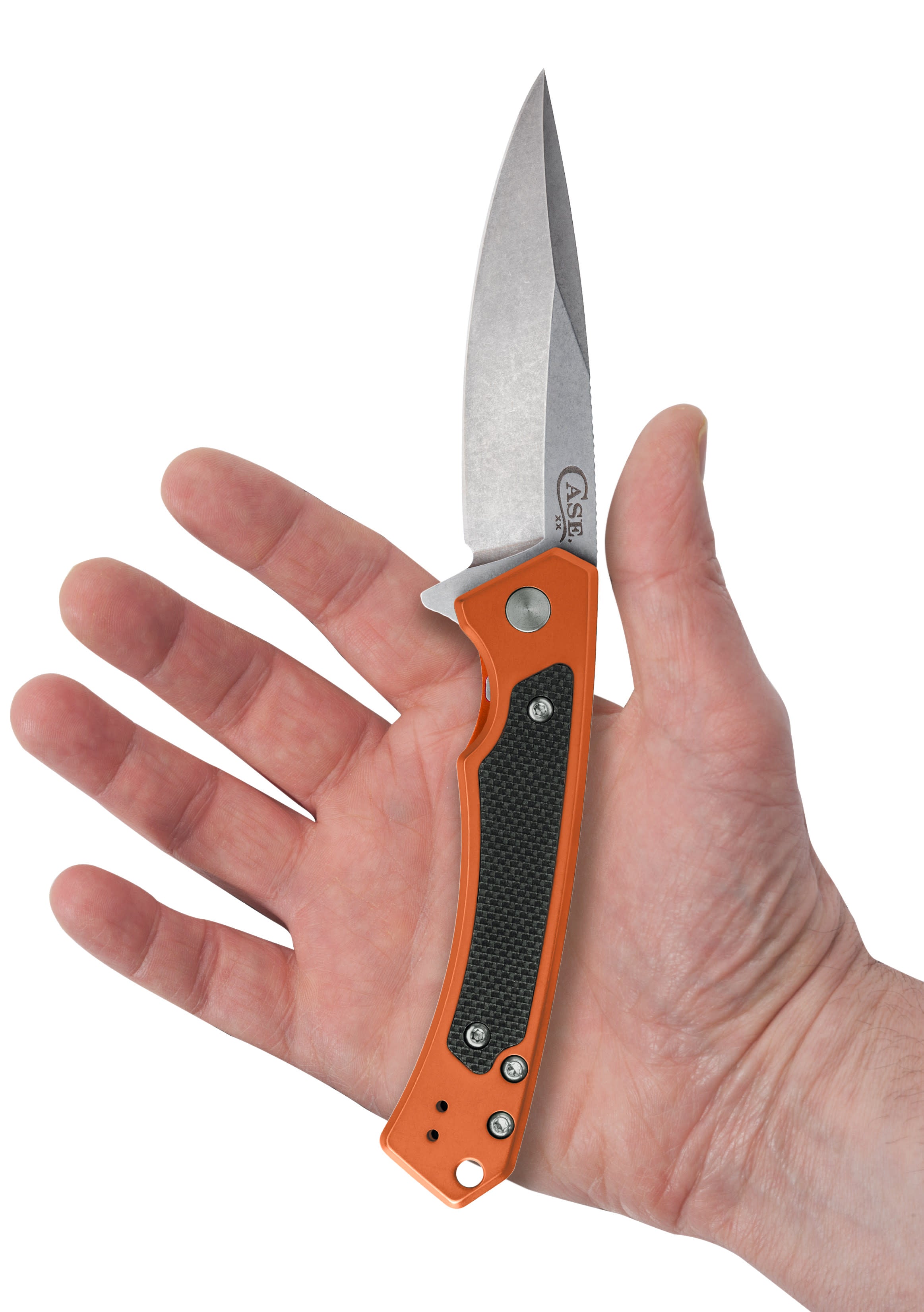 Orange Anodized Aluminum Marilla® Knife Open in Hand