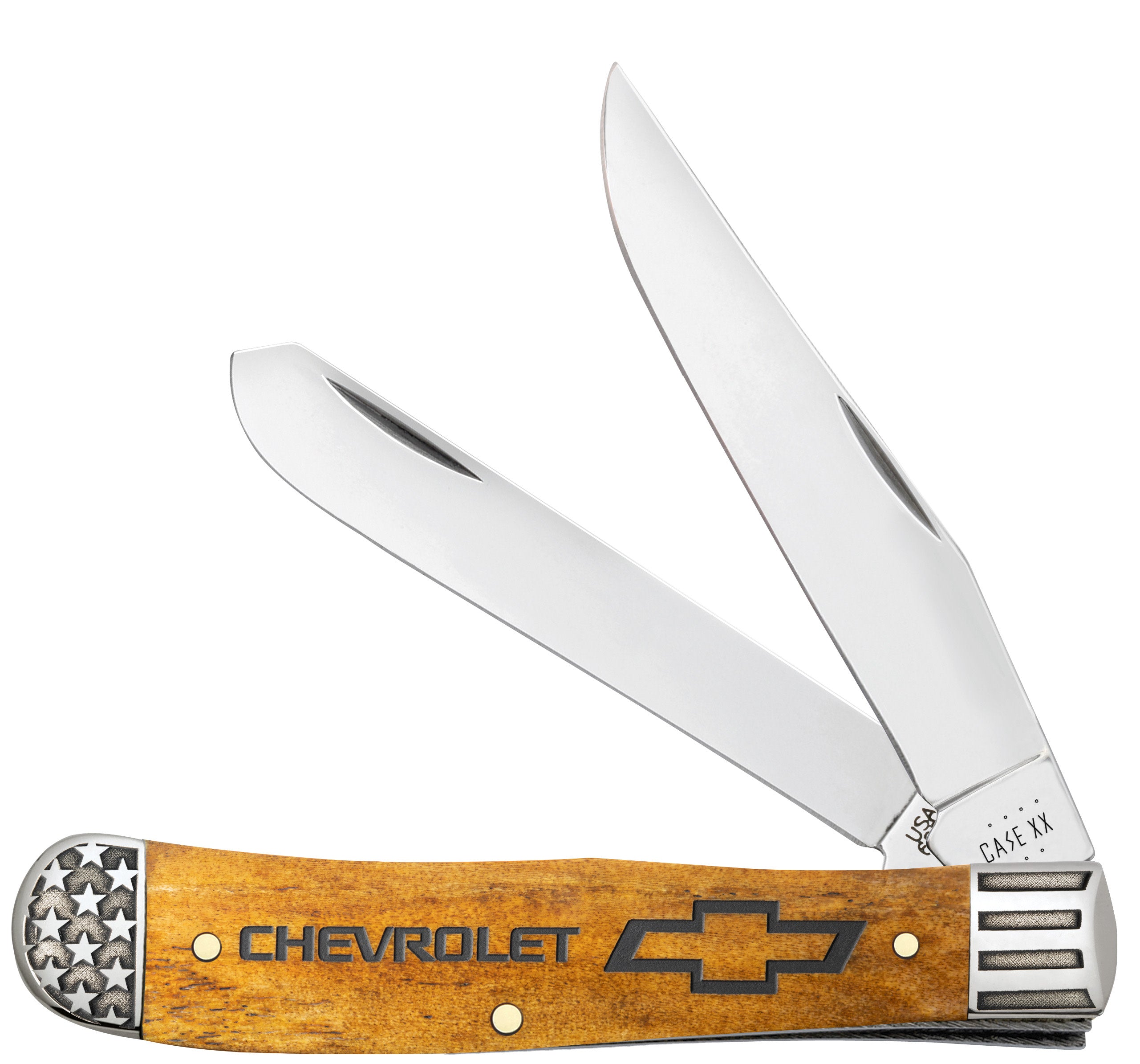 Chevrolet®  Embellished Smooth Antique Bone Trapper Knife Front View