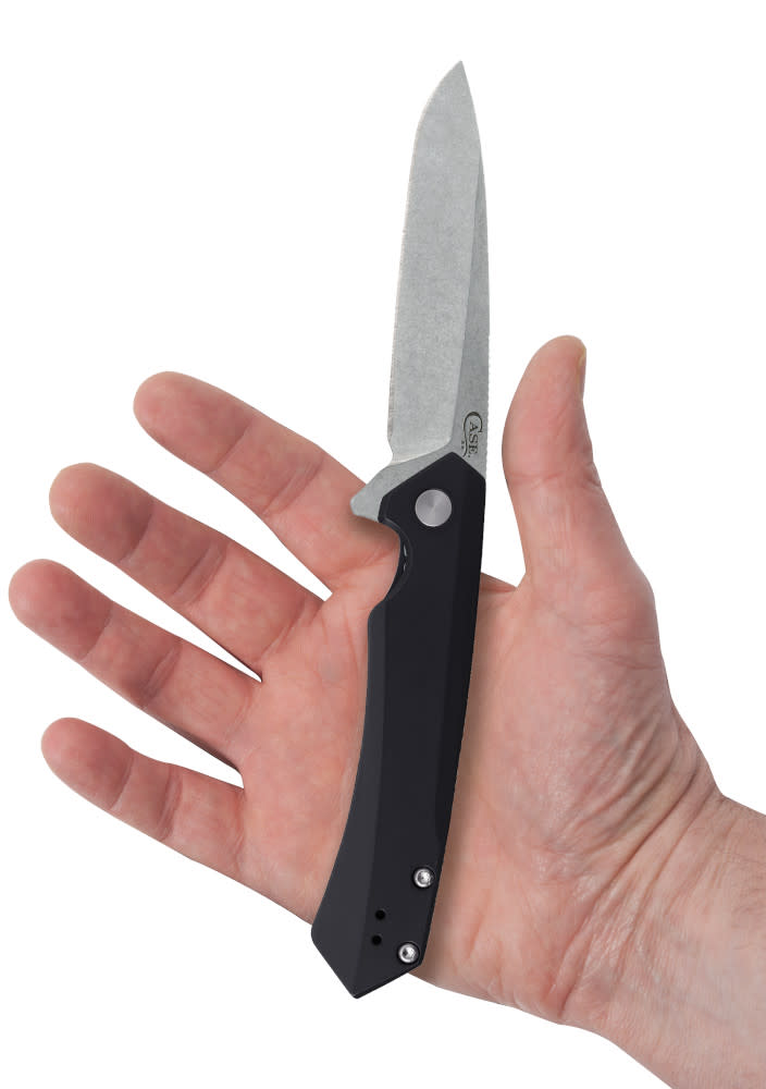 Black Anodized Aluminum Kinzua® with Spear Blade Knife in Hand