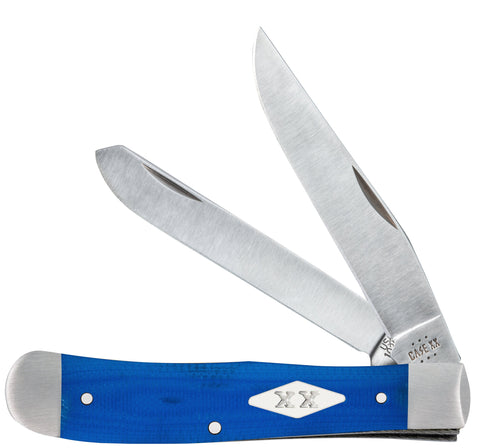 Smooth Blue G-10  Trapper  Knife Front View