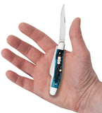 Pocket Worn® Peach Seed Jig Mediterranean Blue Bone Medium Stockman Knife in Hand