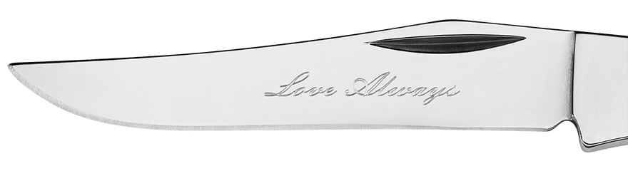 Example of custom engraving on a blade in Handwriting font