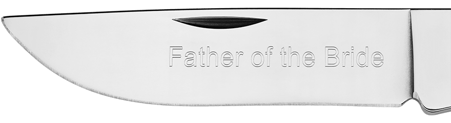 Example of custom engraving on a blade in Sans-Serif font