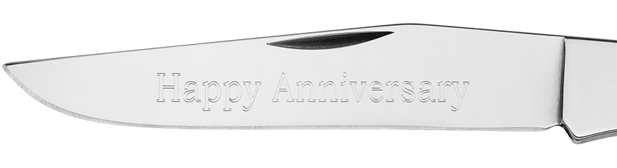 Example of custom engraving on a blade in Serif font